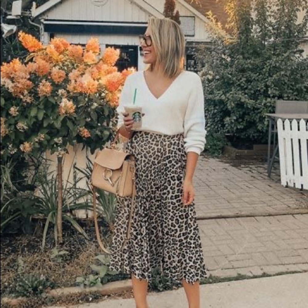 Leopard print accordion pleated skirt midi tan - Picture 5 of 5